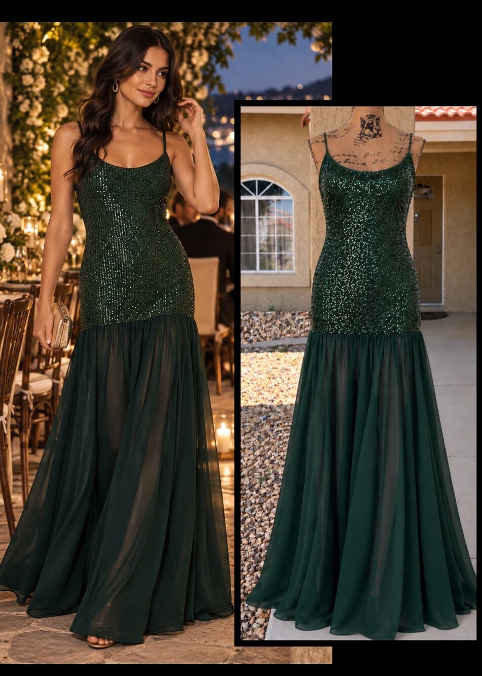 Show Me Your Mumu Dalia Emerald Sequins Maxi Dress Size L